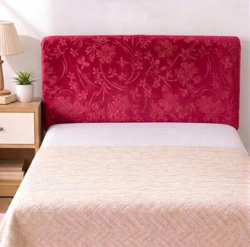 Image of HOMETHREADS Stretchable Velvet Headboard Cover | Soft, Dust-Proof & Wrinkle-Resistant Bed Back Protector | Fits Leather, Wooden & Fabric Bedsides | for 3ft to 3.5ft Beds (Maroon, 90x65Cm)