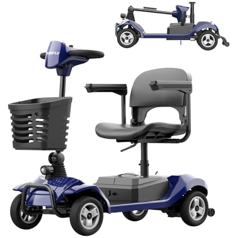 Hoverfly T4 Mobility Scooter, 4-Wheel Mobility Scooter for Adults - 12.4 Miles Range, 3.7 mph, Smart Safety Features, Removed Battery, Rotating Swivel Seat, Headlight, Basket, Charger Included Blue Cover
