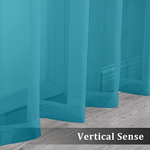 Image of OVZME Turquoise Sheer Curtains 63 Inches Length 2 Panels, Light Filtering Treatment Window Drapes for Living Room Bedroom, Each 42Wx63L