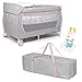 skiddoü lit d’appoint avec Jouet et Tapis à Langer Lunar+, lit d’appoint Pliant, Structure légère, lit d’Enfant compacte Hauteur réglable lit d’appoint pour Enfant lit de Voyage Confortable, Rose