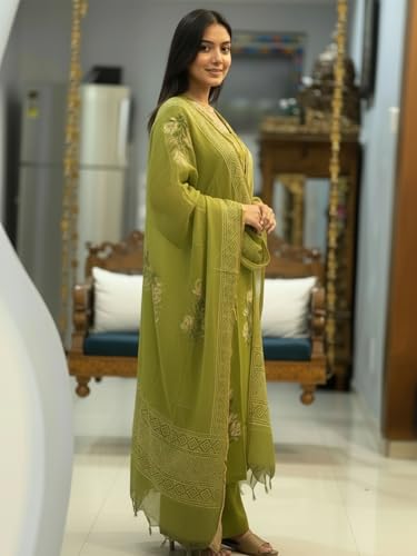 Image of ANNI Designer Women's Rayon Viscose Straight fit Printed Embroidered Kurta with Pant & Dupatta | Ethnic Kurta Set for Women | Daily, Office & Festive Traditional