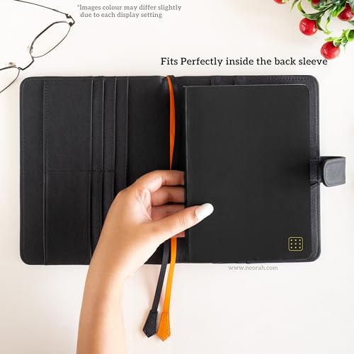 Image of NEORAH - B6 Notebook SLEEVE with SNAP Button + Dotgrid JOURNAL | Faux Leather Sleeve + Penloop | 2 Front 1 Back compartment | 6 Card Slots - BLACK