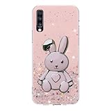 Miagon Rabbit Glitter Stand Case for Huawei P30,Bling Transparent Soft TPU Protective Slim Shockproof Cover with Heart Bunny Holder Kickstand