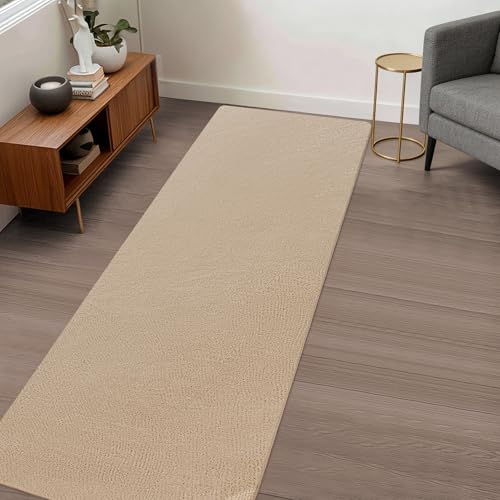Image of Large Modern Runner Rugs for Living Room Bedroom, 2x6 Feet Beige Ultra Soft Thickened Memory-Foam Indoor Rug, Comfy Aesthetic Solid Minimalist Carpets for Girls Boys Nursery Dorm Home Decor