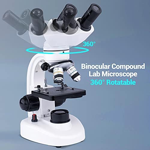USCAMEL 40X-1000X Magnification LED Binocular Compound Microscope,Professional Compound Microscope with Wide-Field 10X 25X Eyepieces,Microscope Slides,Phone Adapters,Cleaning Paper