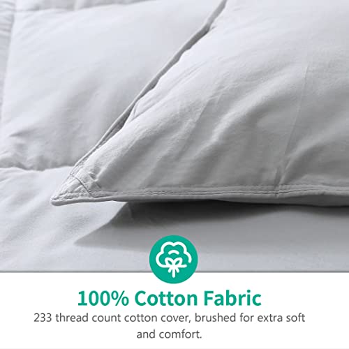 APSMILE King Size Feather Down Comforter - Ultra Soft All Seasons Grey Organic Cotton Duvet Insert Medium Warm Quilted Bed Comforter with Corner Tabs (106x90, Cloud Grey)