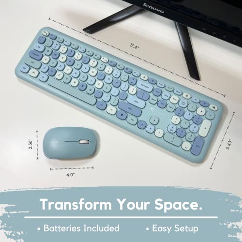 X9 Performance Cute Keyboard And Mouse Combo - Transform Your Space With A Colorful Blue Wireless Keyboard And Mouse Retro Set (110 Keys And 18 Shortcuts) - Aesthetic Keyboard For Pc Computer, Laptop #TOP6
