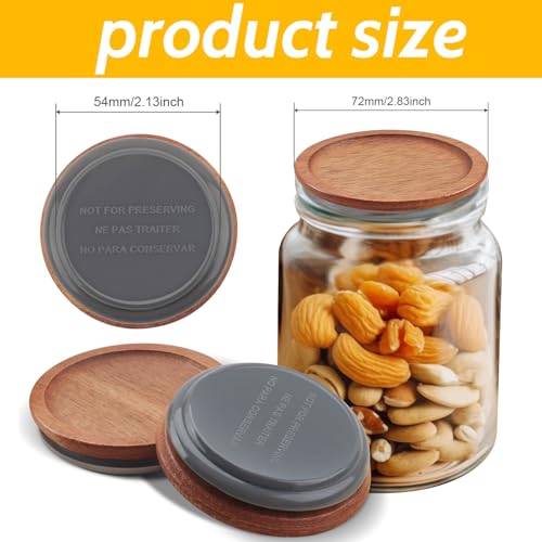 VinBee 6 Pack Regular Mouth Lids for Mason Jars, Reusable Wooden Storage Lids with Silicone Seal for Regular Mouth Jars