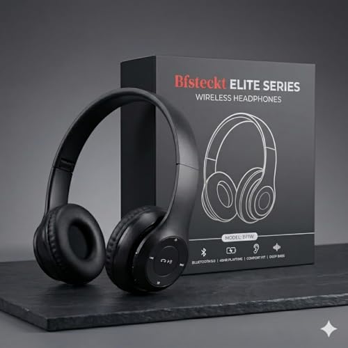 Image of Wireless Bluetooth Headphones with Deep Bass Sound, Foldable Design, Comfortable Cushioned Earpads, Built-in Mic for Music & Calls, Average Battery(1-3 Hours) Backup, Stylish Everyday Use