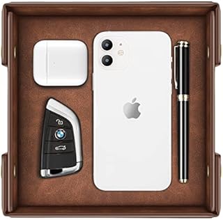 SITHON Valet Tray Catchall Desktop Organizer - Premium PU Leather Entryway Table Catchall Tray Bedside Vanity Tray Nightstand Caddy Holder for Phone, Keys, Wallet, Dresser EDC Dump Jewelry,