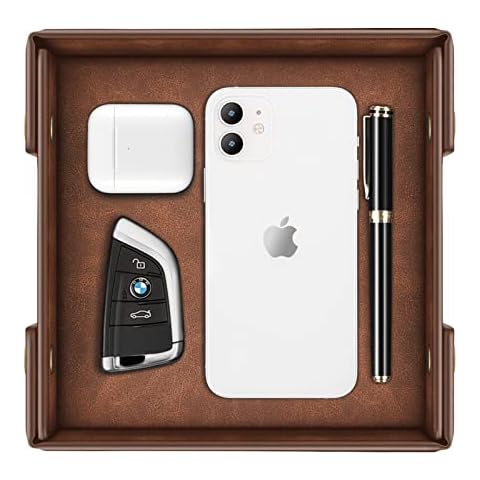 SITHON Valet Tray Catchall Desktop Organizer - Premium PU Leather Entryway Table Catchall Tray Bedside Vanity Tray Nightstand Caddy Holder for Phone, Keys, Wallet, Dresser EDC Dump Jewelry Cover