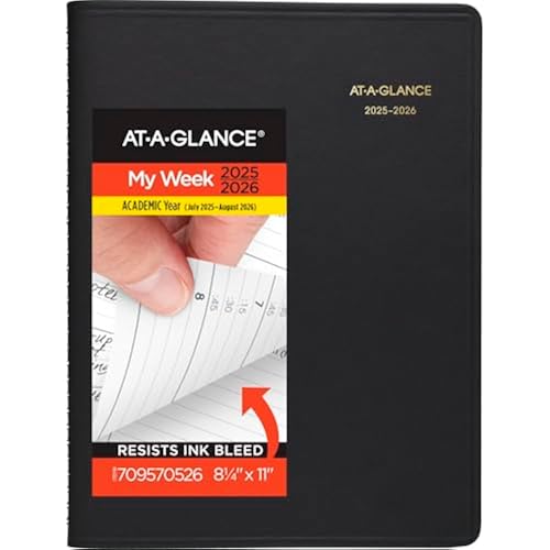 AT-A-GLANCE Planner 2025-2026 Academic, Weekly, Quarter-Hourly Appointment Book, 8-1/4" x 11", Large, Flexible Cover, Black (7095705)