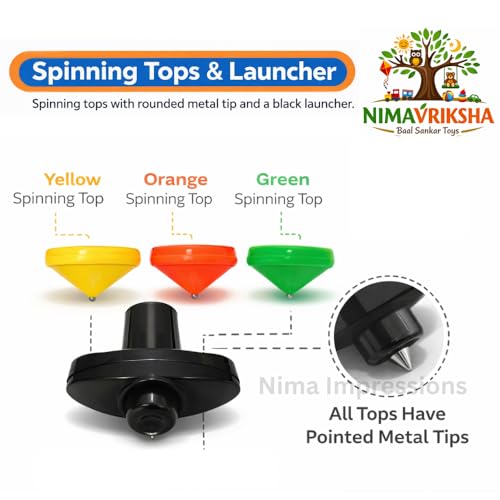 Image of Plastic Spinning Top with Launcher Set of 3 | Plastic Lattu Toy for Kids 2+ Years | Spinning top Toy with Launcher Set.