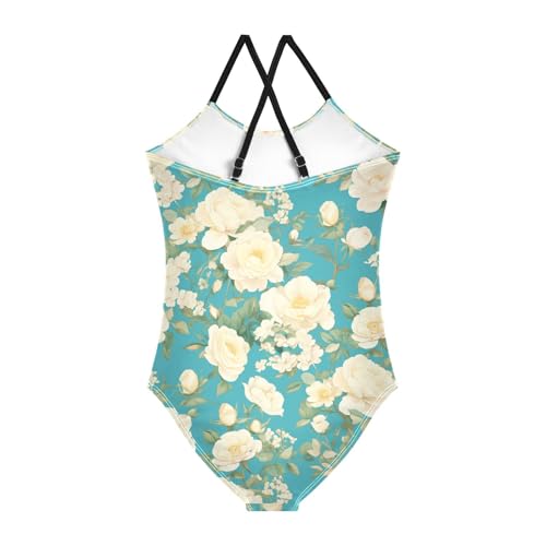White Roses Girl 1-Piecing Swimsuits Bathing Suit Toddler Swim Suit for Girls Swimwear 3T2