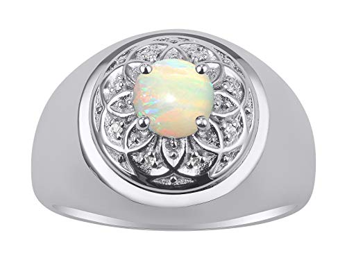 Image of Rylos Men's Designer Gypsy Ring with 7MM Round Gemstone & Diamond - Birthstone Rings in Sizes 8-13 in Sterling Silver