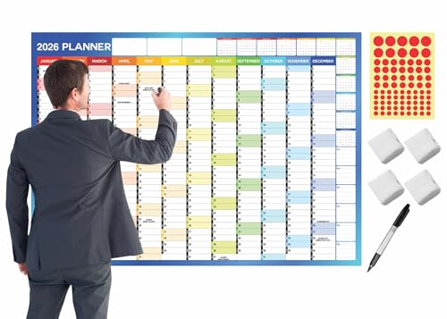 A0 Wall Planner 2026 Uk Wall Calendar Large Yearly Planner Jan To Dec Full Year Planning Chart Student Family Home School Office Work Study Annual Poster Multi Approx 84.1x118.9cm (1Pc)