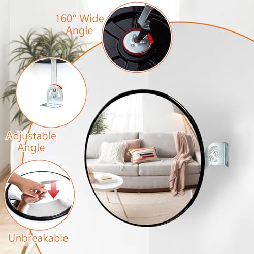 Espejo de seguridad gran angular de 130 grados y 45 cm con soporte de pared orientable 5