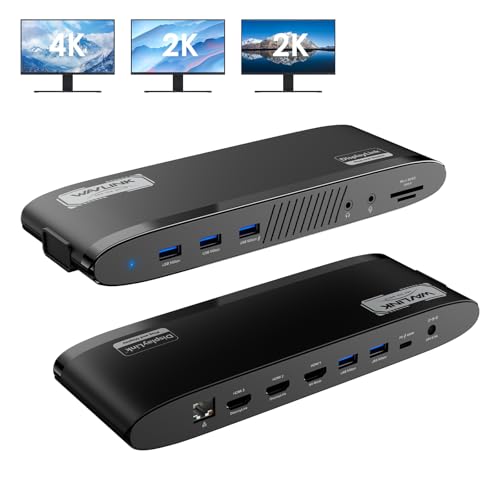 WAVLINK ユニバーサル デュアル 2K/4K ディスプレイリンク ドッキングステーション、USB-C ラップトップドック、Mac M1/M2/M3/M4 および Windows 対応、100W 充電、HDMI 3ポート、USBポート 5ポート、イーサネット、SD/TF、フォンジャック搭載 13-in-1