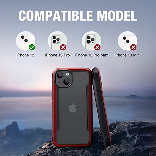 Raptic Shield For Iphone 13 Case For Iphone 14 Case, Shockproof Protective Clear Case, Military 10Ft Drop Tested, Durable Aluminum Frame, Anti-Yellowing Technology Phone Case For Iphone 13, Red #TOP1