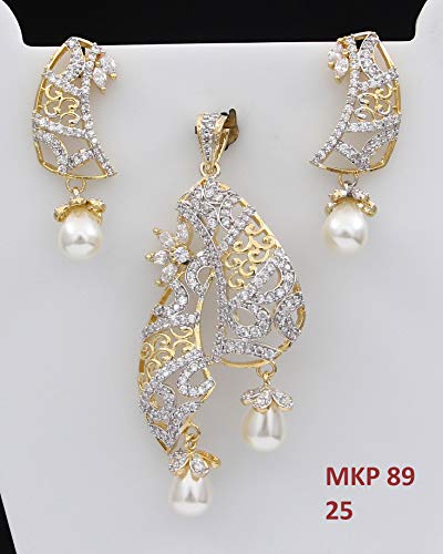 Pendientes de cobre chapado en oro pera con White CZ y perla elegante 2