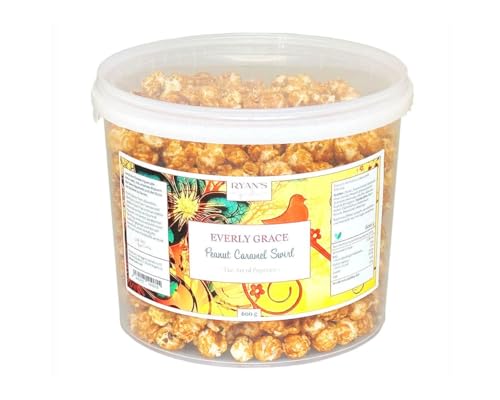Everly Grace Popcorn – Peanut Caramel Swirl, 600 g – Cubo de palomitas con caramelo y mantequilla de cacahuete, producido en Alemania
