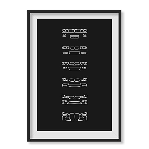 BMW M3 Shadow Line Inspired Poster Print Wall Art of the History and Evolution of the M3 Generations (BMW Car Models: E30, E36, E46, E92, F80, G80)