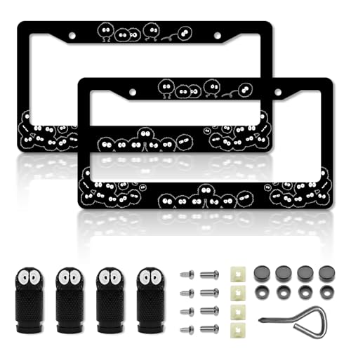 Anime Soot License Plate FramesAnime Sprites Car Accessories for Women and Men Cute Soot Sprites License Plate HolderAluminum License Plate Frame Fits Standard US Vehicles Size 12.2 x 6 Inch