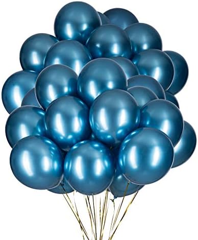 12 Inch Blue Chrome Balloons Metallic Party Latex Helium Balloon,Pack of 50