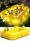 FizZeal Inflatable Pool with Lights,Solar Duck Inflatable Swimming Pool for Kid,Blow Up Pool for Adults,Large Inflatable Kiddie Pool,Durable Thickened Family Inflatable Kid Pool for Backyard 100*63*22