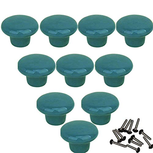 Image of Mallofusa 32mm Cabinet Ceramic Round Pull Knobs for Drawer Dresser Kitchen Wardrobe Handles 10 PCS Blue