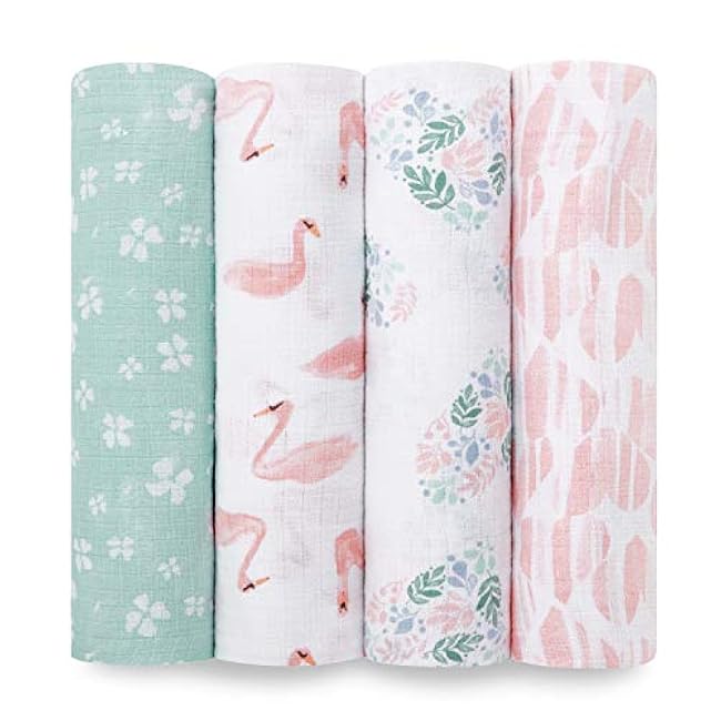 aden + anais Essentials Disney Muslin Swaddle Blankets for Baby Girls and Boys, Newborn Receiving Blanket for Swaddling, 100% Cotton Baby Swaddle Wrap, 4 Pack, Winnie + Friends