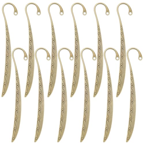 SUNNYCLUE 1 Box 12Pcs Bronze Metal Bookmark Hairpin Bookmarks Antique