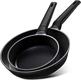 PranzoElite Frying Pan Set Nonstick Skillet Pan, 8 Inch 11 Inch Dishwasher Safe PFOA Free With Induction Bottom, Silicone Handle with Black/Red