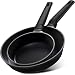 PranzoElite Frying Pan Set Nonstick Skillet Pan, 8 Inch 11 Inch Dishwasher Safe PFOA Free With Induction Bottom, Silicone Handle with Black/Red