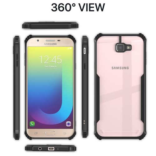 Image of Pikkme Back Cover for Samsung Galaxy J7 Prime | Ultra Hybrid Shockproof Case | Full Camera Protection | Raised Edges | Clear Transparent Bumper Case (Black)