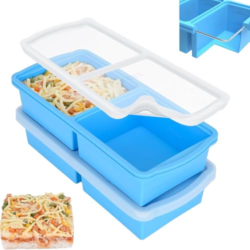 Theuwnee® Silicone Freezer molds, 2-Cup Silicone Freezer Trays with Lid,Soup Freezer Container Large Ice Cube Molds, Perfect for Storing Lasagna, Leftovers, Sauces, Portioned Meals,Dishwasher Safe
