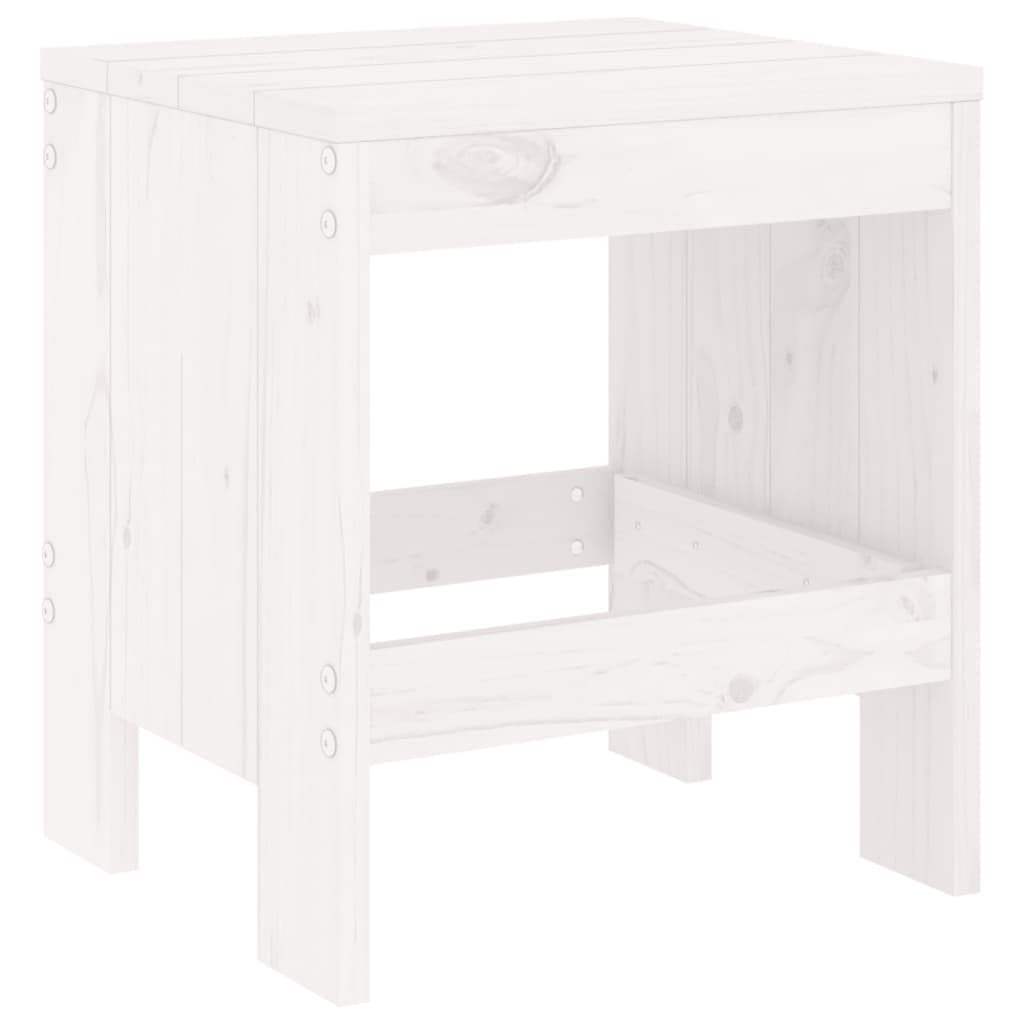 Sgabello da giardino, 2 pezzi, bianco, 40 x 36 x 45 cm, in legno massello di pino, rustico per terrazza e balcone, sgabello per esterni senza schienale con poggiapiedi, portata fino a 110 kg