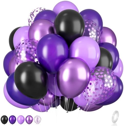 Purple and Black Balloons, 12 Inch Metall...