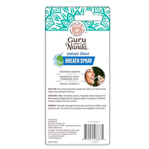 GuruNanda Nature Blast Breath Spray Wild Mint, Oral Mouth Freshener, Travel Size, 0.5 fl oz