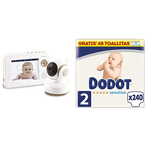 Availand Follow Baby - Vigilabebés con Seguimiento automático del bebé & Dodot Pañales Bebé Sensitive Talla 2 (4-8 kg), 240 Pañales + 1 Pack de 48 Toallitas Gratis Cuidado Total Aqua