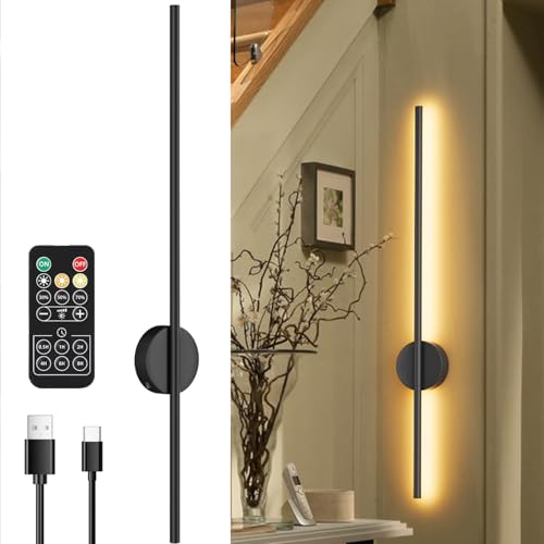 Aipsun Lampada da parete a batteria con telecomando interno, lampada da soggiorno 10000mAh 100CM Nero 6W con funzioni di regolazione e temporizzazione, 3000K-6000K, per soggiorno, camera da letto