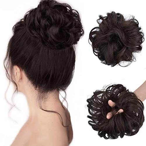 Image of CLITZ Hair Buns Hair Piece Hair Scrunchies for Women Thick Hair Extension Bun Messy Wavy Ponytail Hairpieces 1 PCS, Black