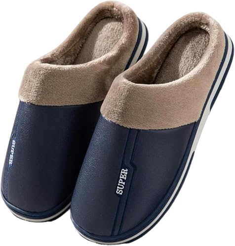 HELCEKOU Pantoufles pour Hommes - Chaudes et Confortables, Grandes Tailles, en Coton, pour la Maison et la Chambre, Bleues, Pointure 49-50