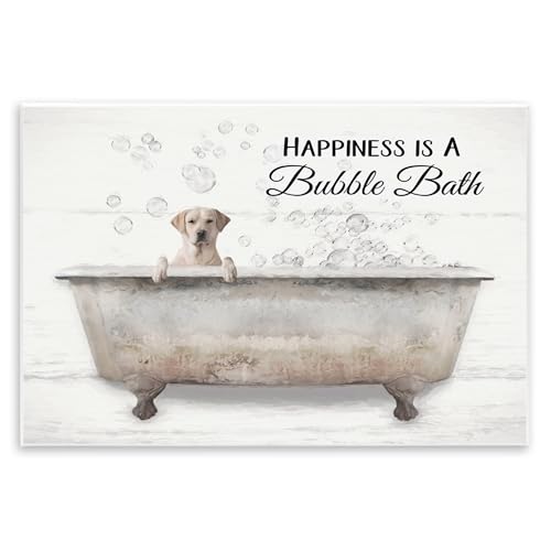 Image of Bubble Bath Dog Vintage Bath, 10 x 15 Inch Mounted Print on Wall Plaque | Stupell Industries . By Lori Deiter . Ready to hang . Fun gift for bath lovers . Made in USA