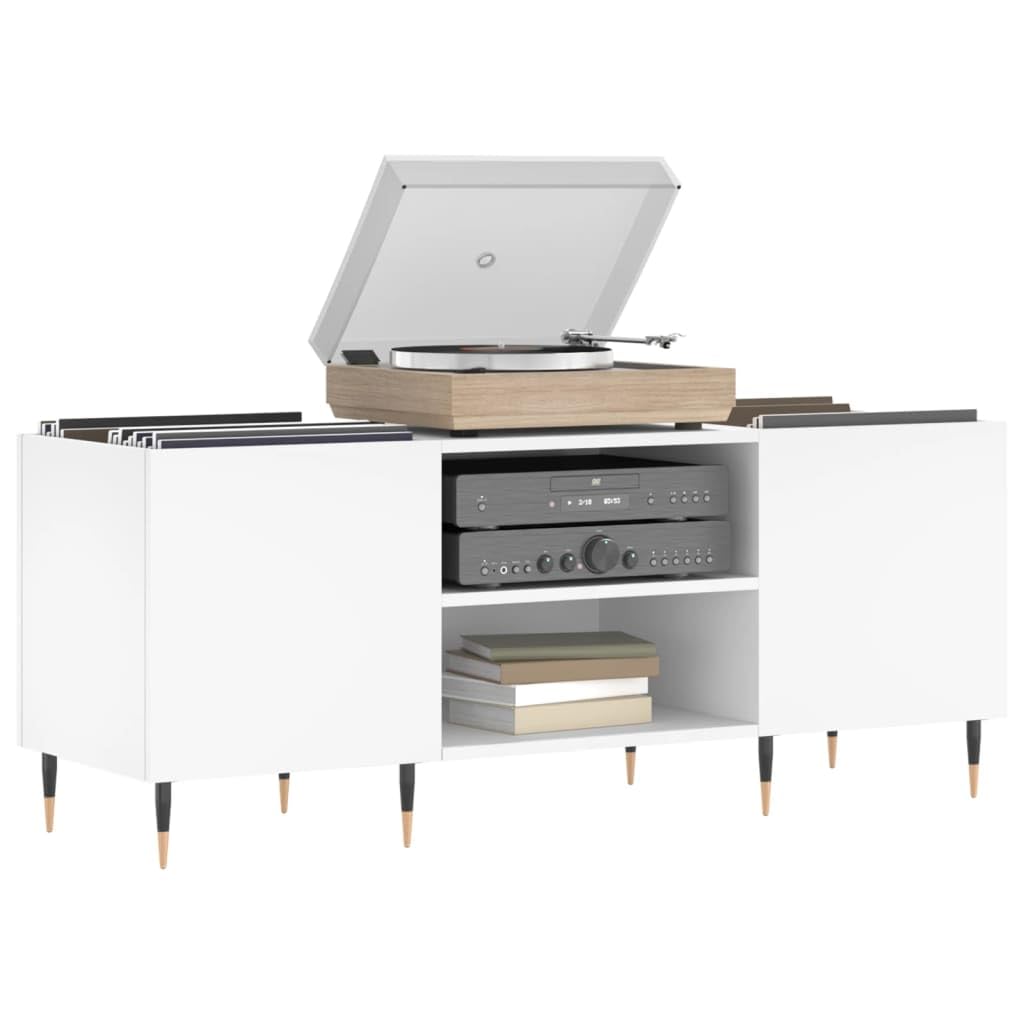 Armadio per dischi bianco, 121 x 38 x 48 cm, in vinile, con gambe in ferro, mobile fonofonico per dischi in vinile e giradischi, per collezione musicale, soggiorno
