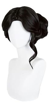 Blackish Brown Bun Cosplay Wig Vintage Anime Costume Wig Short Hair Halloween Synthetic Hairpieces