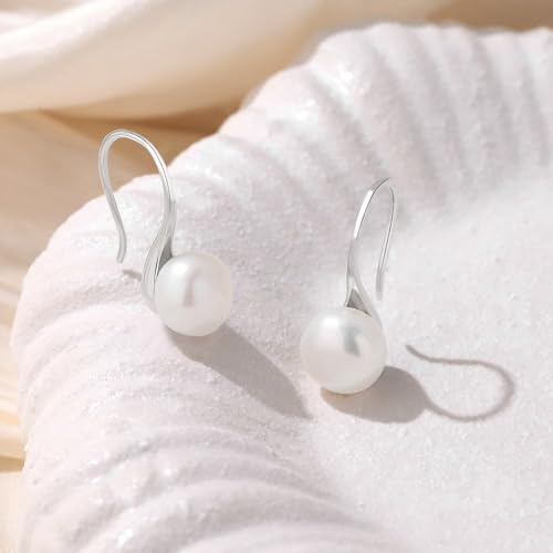 Women's Pearl Drop Earrings, 925 Sterling Silver Hypoallergenic Dangle Earrings for Wedding Party Daily Wear2