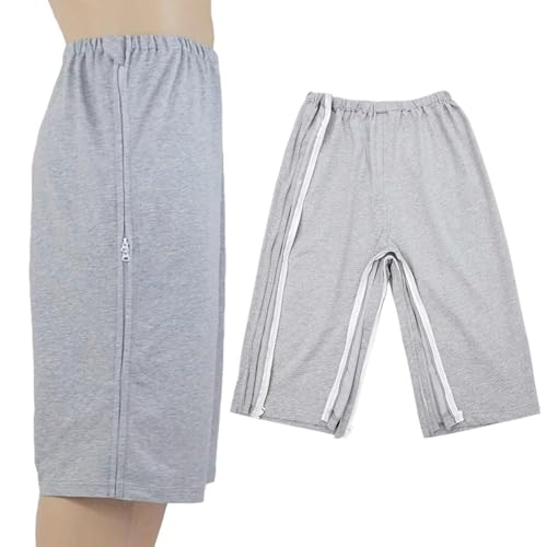 2 Pack Adaptive Clothing for Men Shorts Summer Lightweight Mens Skirt Side Zip Foldover Shorts Post Surgery Tear Away Short Pants (UK, Alpha, XL, Regular, Regular, 1, Grey)