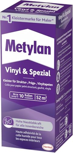 Metylan Vinyl & Spezial, starker Tapetenkleister in Pulverform für schwere Präge- und Vinyltapeten, leicht zu verarbeitender Kleister für den Innenbereich, transparent, 1x360g