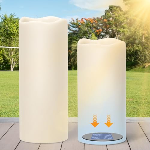 Lasumora Velas solares grandes impermeables para exteriores, velas recargables para linternas, linternas solares grandes parpadeantes para jardín, camping, patio, decoración del hogar del anochecer al